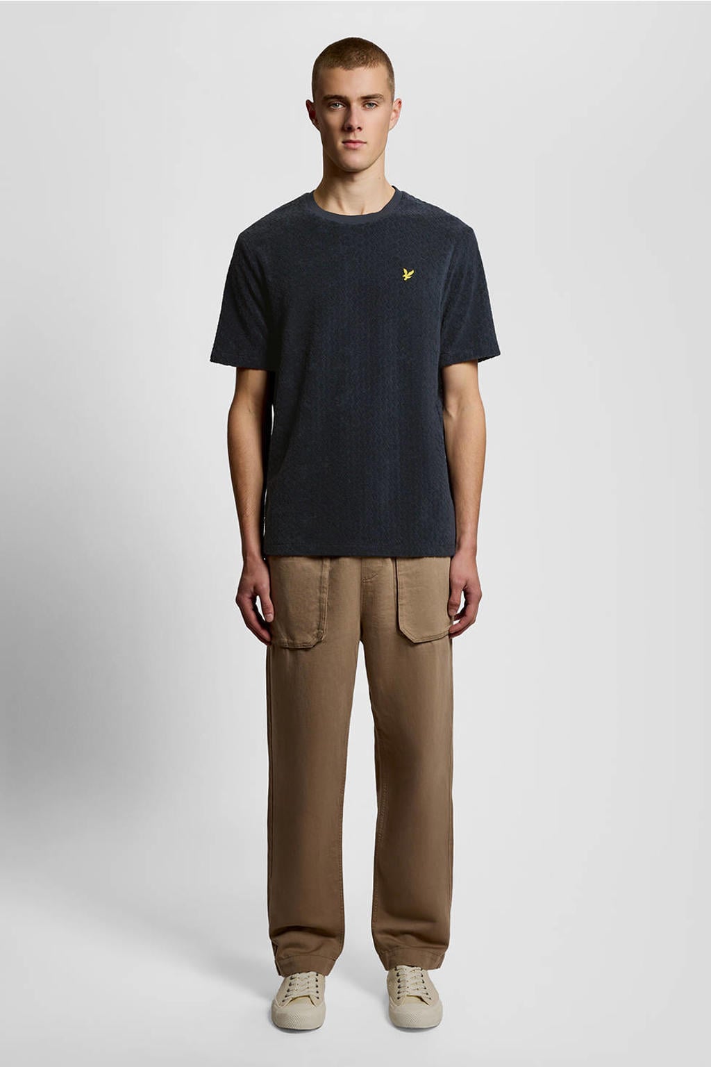 Donkerblauwe heren Lyle & Scott regular T-shirt van badstof met effen, korte mouwen en ronde hals