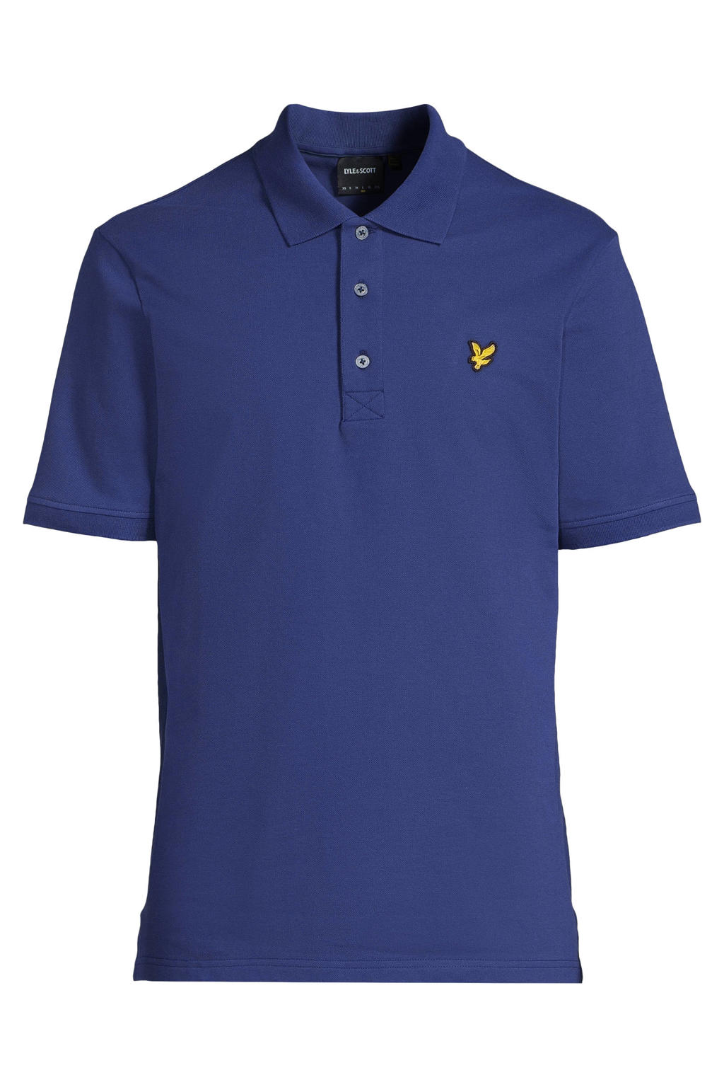 Donkerblauwe heren Lyle & Scott regular polo van katoen met effen, korte mouwen, knoopsluiting en pique