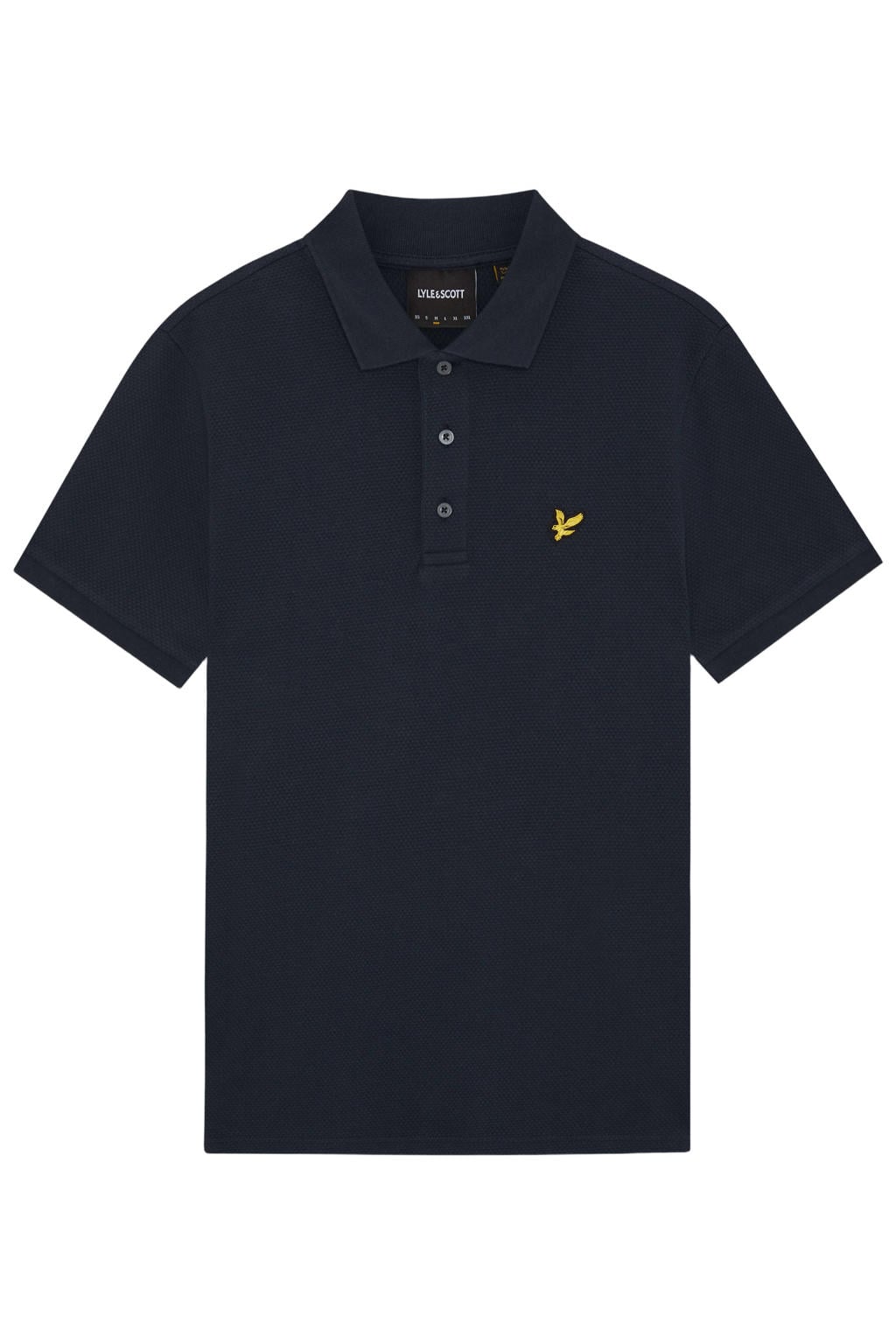 Donkerblauwe heren Lyle & Scott regular polo van katoen met effen, korte mouwen, knoopsluiting en jacquard