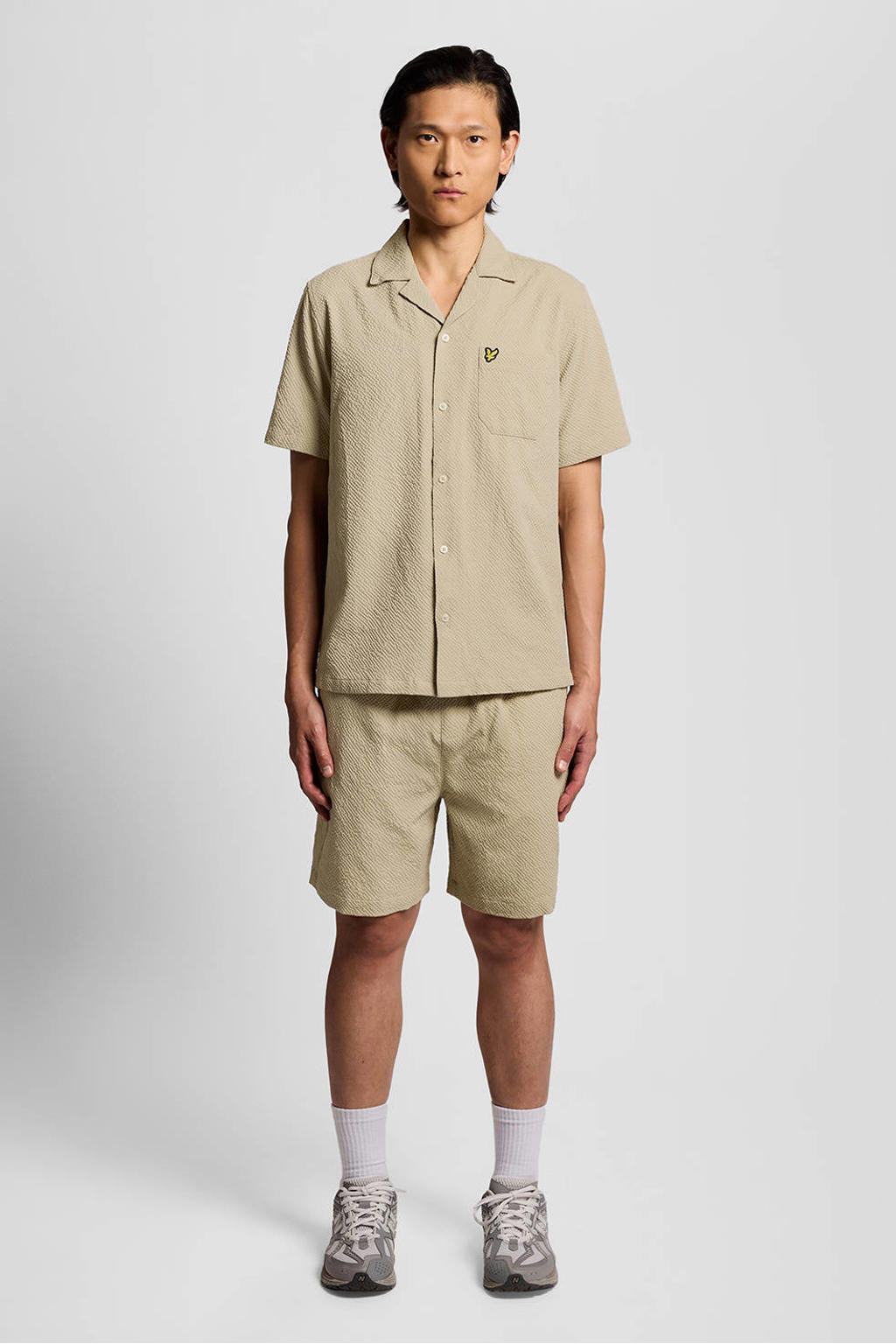 Lyle & Scott regular casual short met textuur lichtkaki