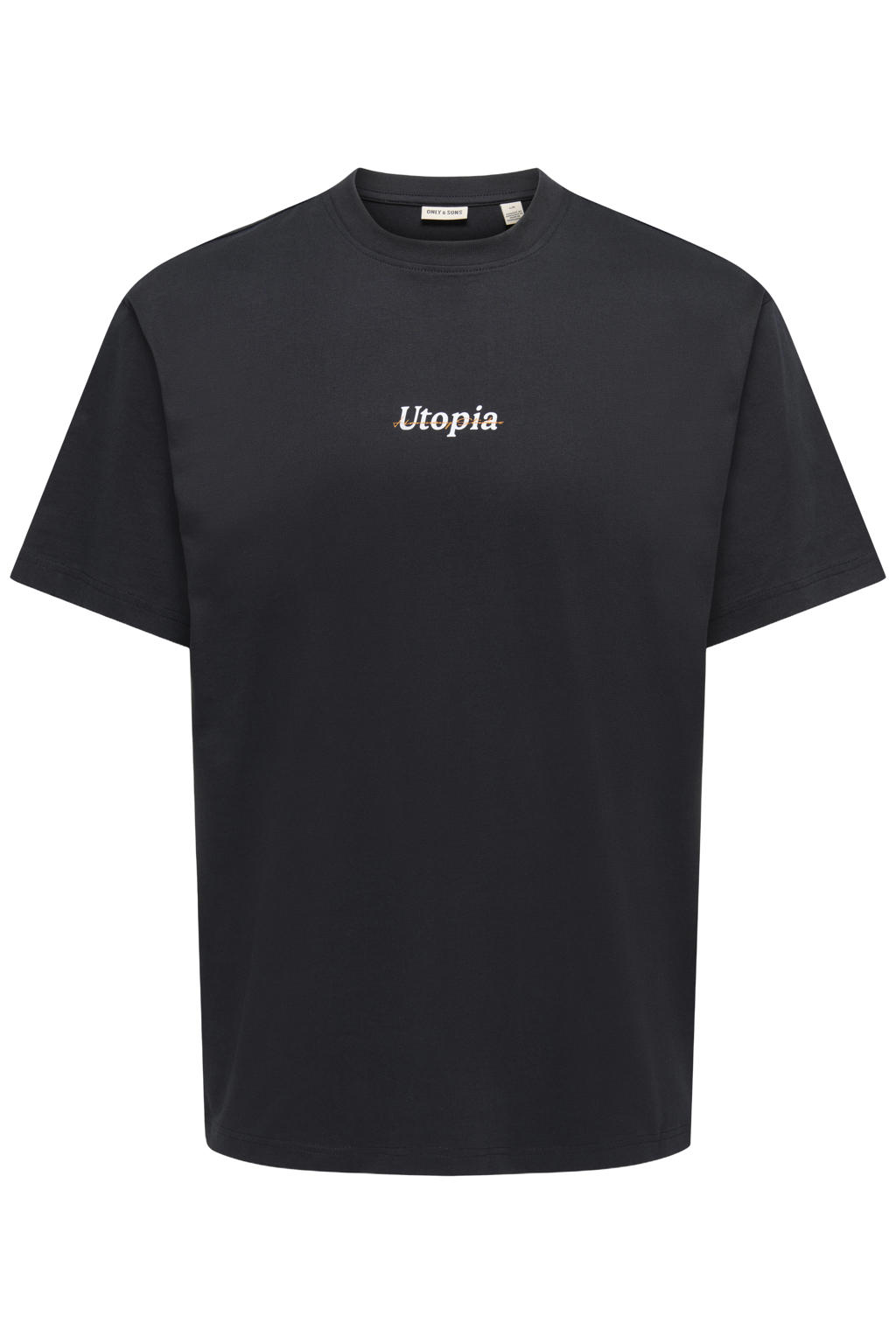 Zwarte heren ONLY & SONS relaxed T-shirt van katoen met backprint, korte mouwen en ronde hals