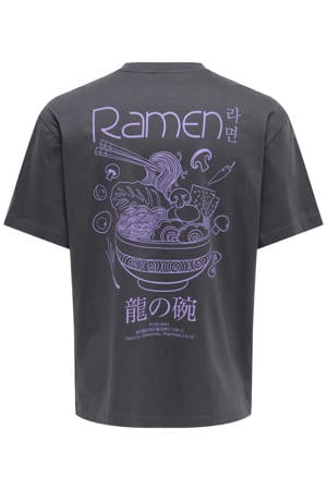 relaxed T-shirt met backprint antraciet