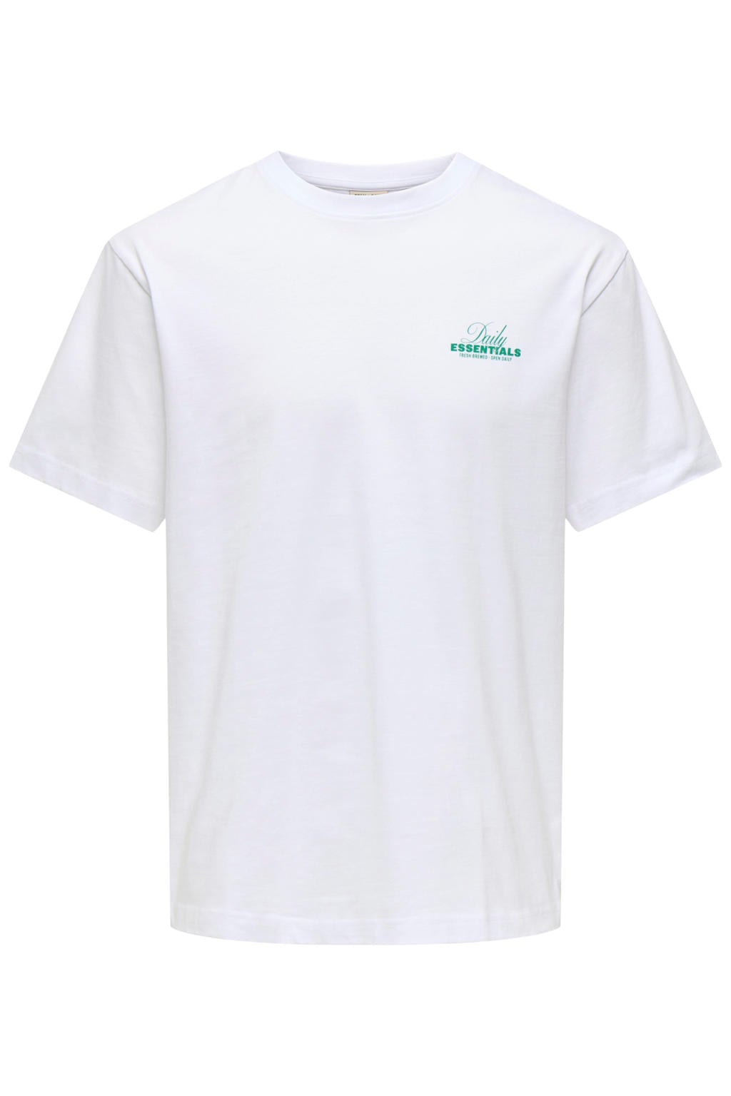 Witte heren ONLY & SONS relaxed T-shirt van katoen met backprint, korte mouwen en ronde hals