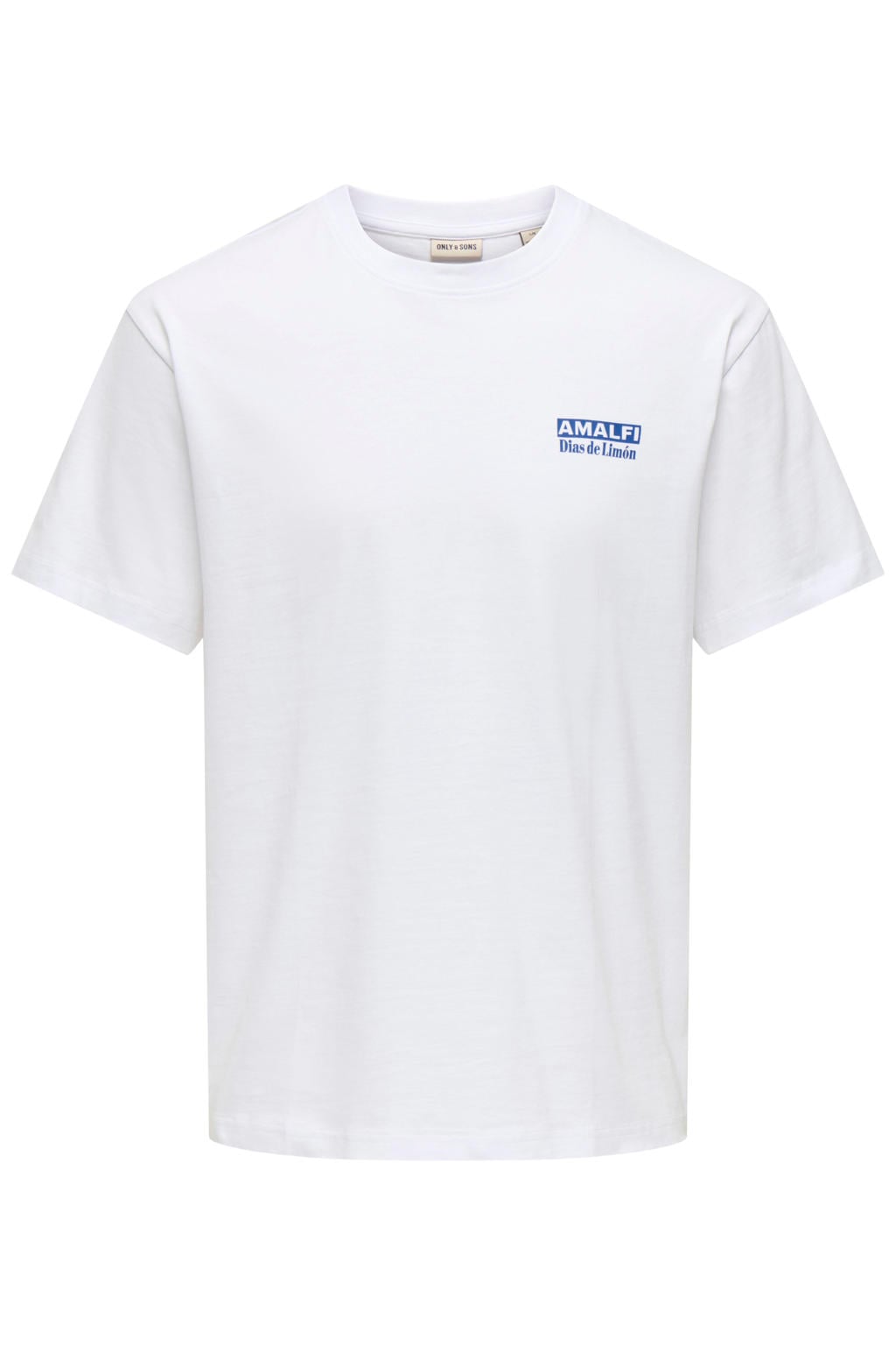 Witte heren ONLY & SONS relaxed T-shirt van katoen met backprint, korte mouwen en ronde hals