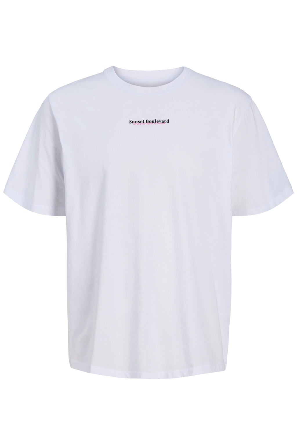 Witte heren JACK & JONES relaxed T-shirt van katoen met backprint, korte mouwen en ronde hals