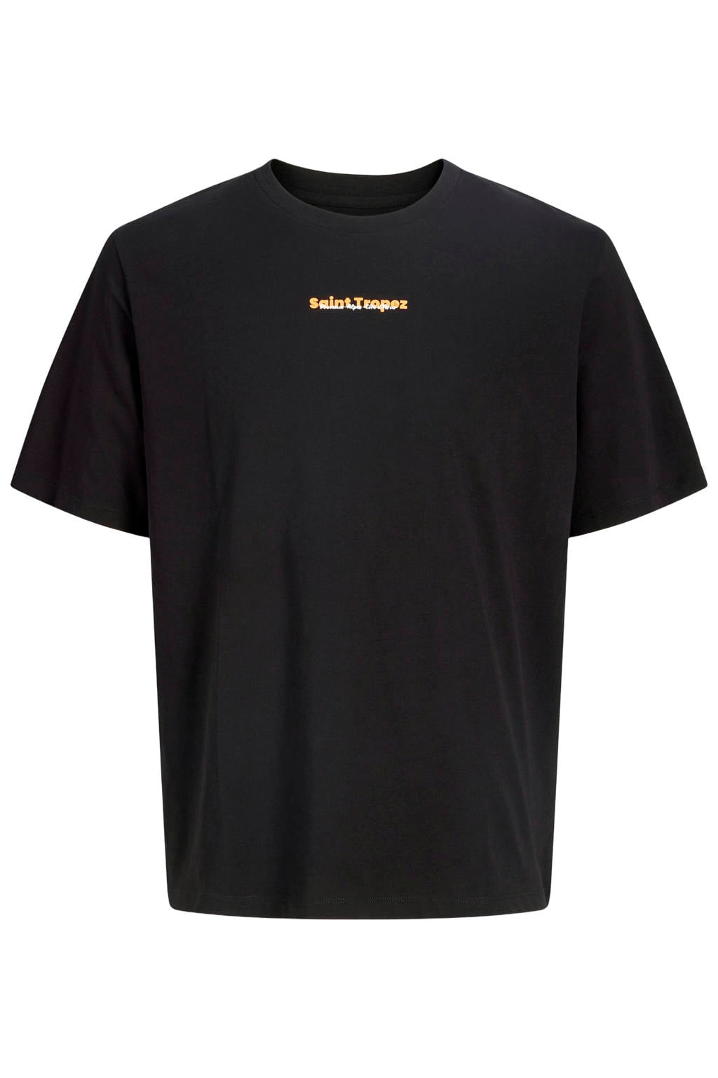 Zwarte heren JACK & JONES relaxed T-shirt van katoen met backprint, korte mouwen en ronde hals