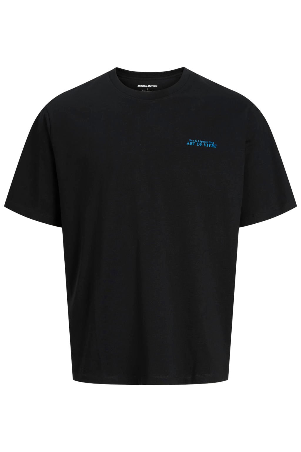 Zwarte heren JACK & JONES relaxed T-shirt van katoen met backprint, korte mouwen en ronde hals