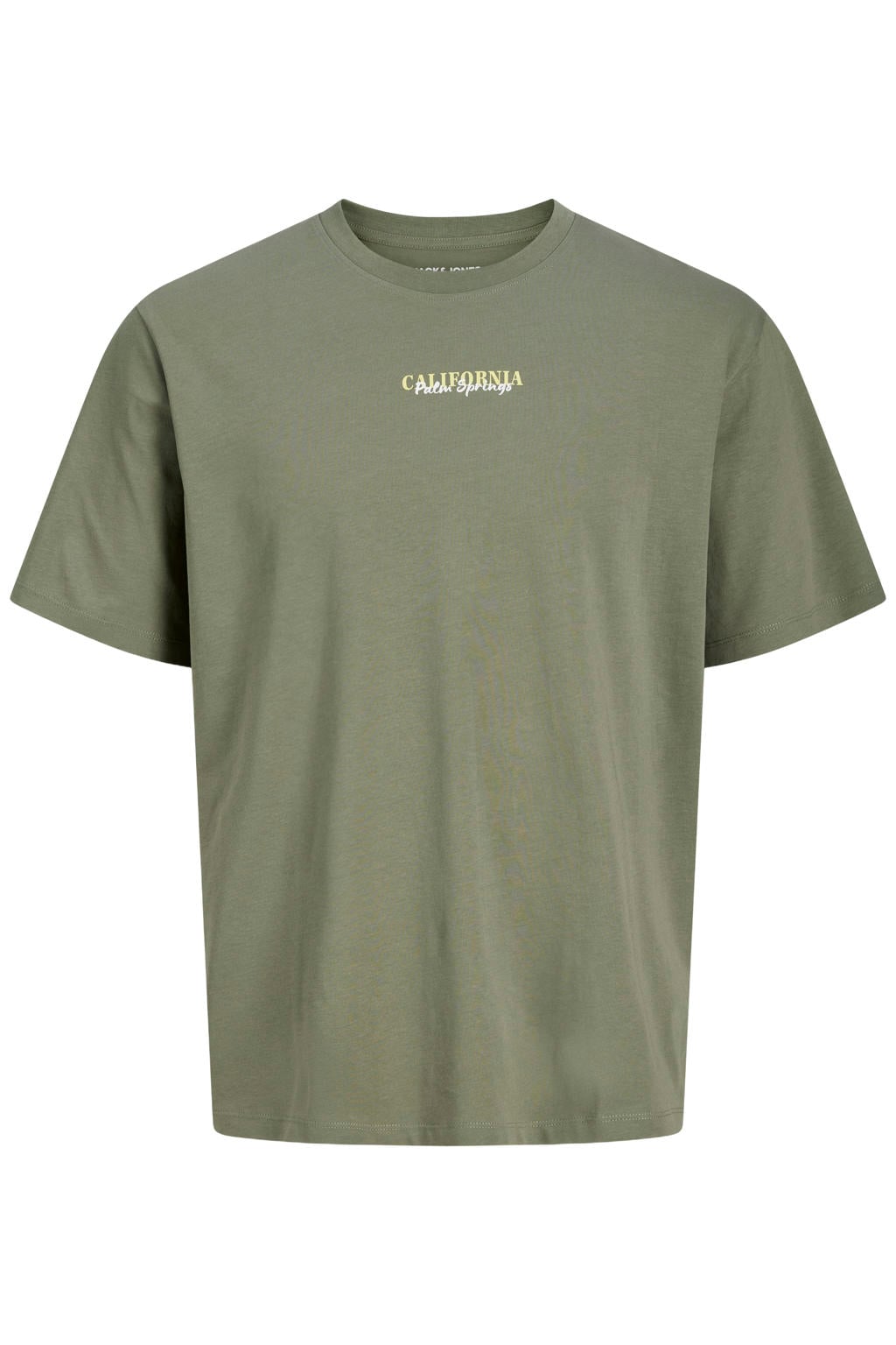 Groene heren JACK & JONES relaxed T-shirt van katoen met backprint, korte mouwen en ronde hals