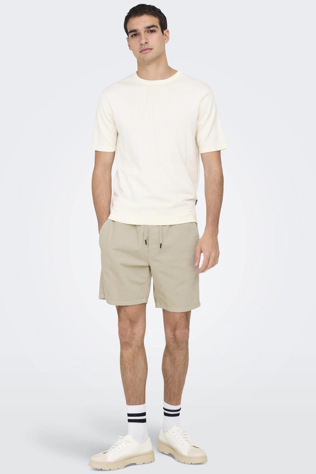 ONLY & SONS ONSTEL regular casual short rib gebreid beige