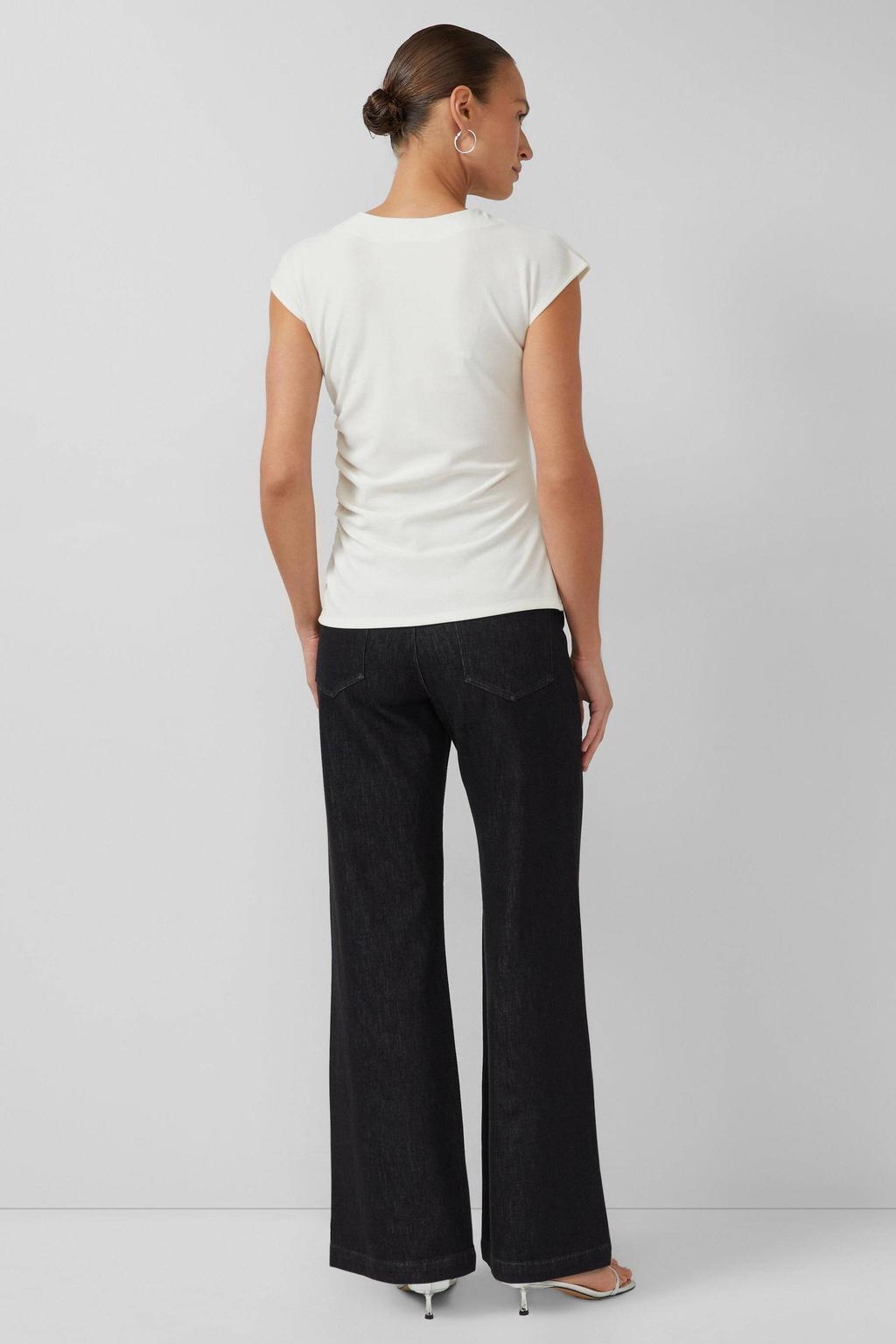 Witte dames s.Oliver BLACK LABEL top van polyester met effen, korte mouwen, ronde hals en plooien