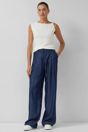 wide leg high waist broek marineblauw