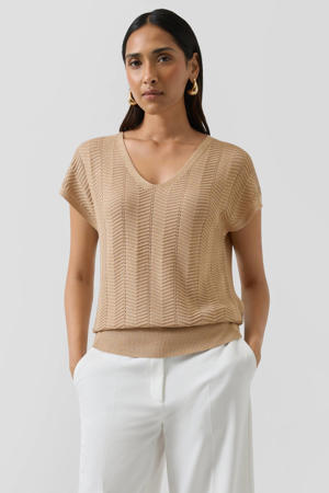 top met ingebreid patroon camel