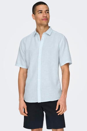 slim casual overhemd met linnen lichtblauw
