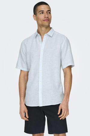 slim casual overhemd met linnen lichtblauw