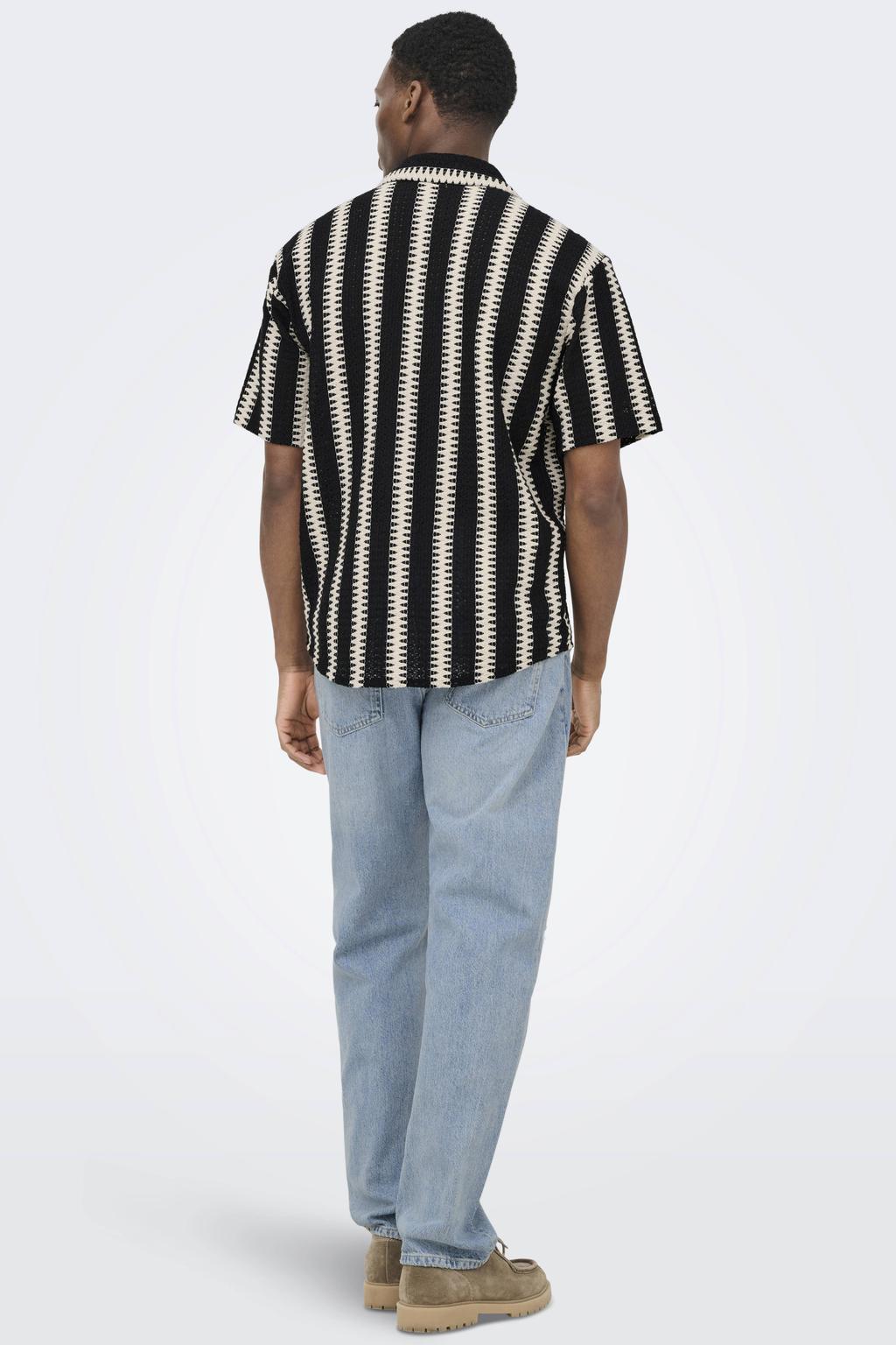 ONLY & SONS regular gestreept casual overhemd gebreid zwart