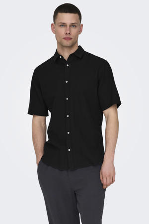 slim casual overhemd met linnen zwart