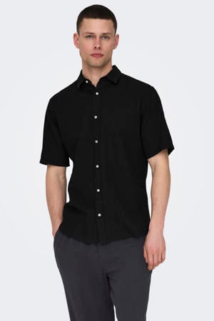slim casual overhemd met linnen zwart