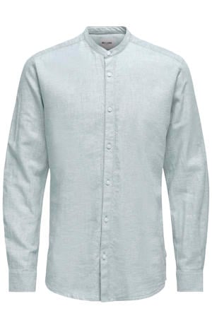 slim casual overhemd met linnen lichtblauw