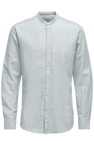 slim casual overhemd met linnen lichtblauw
