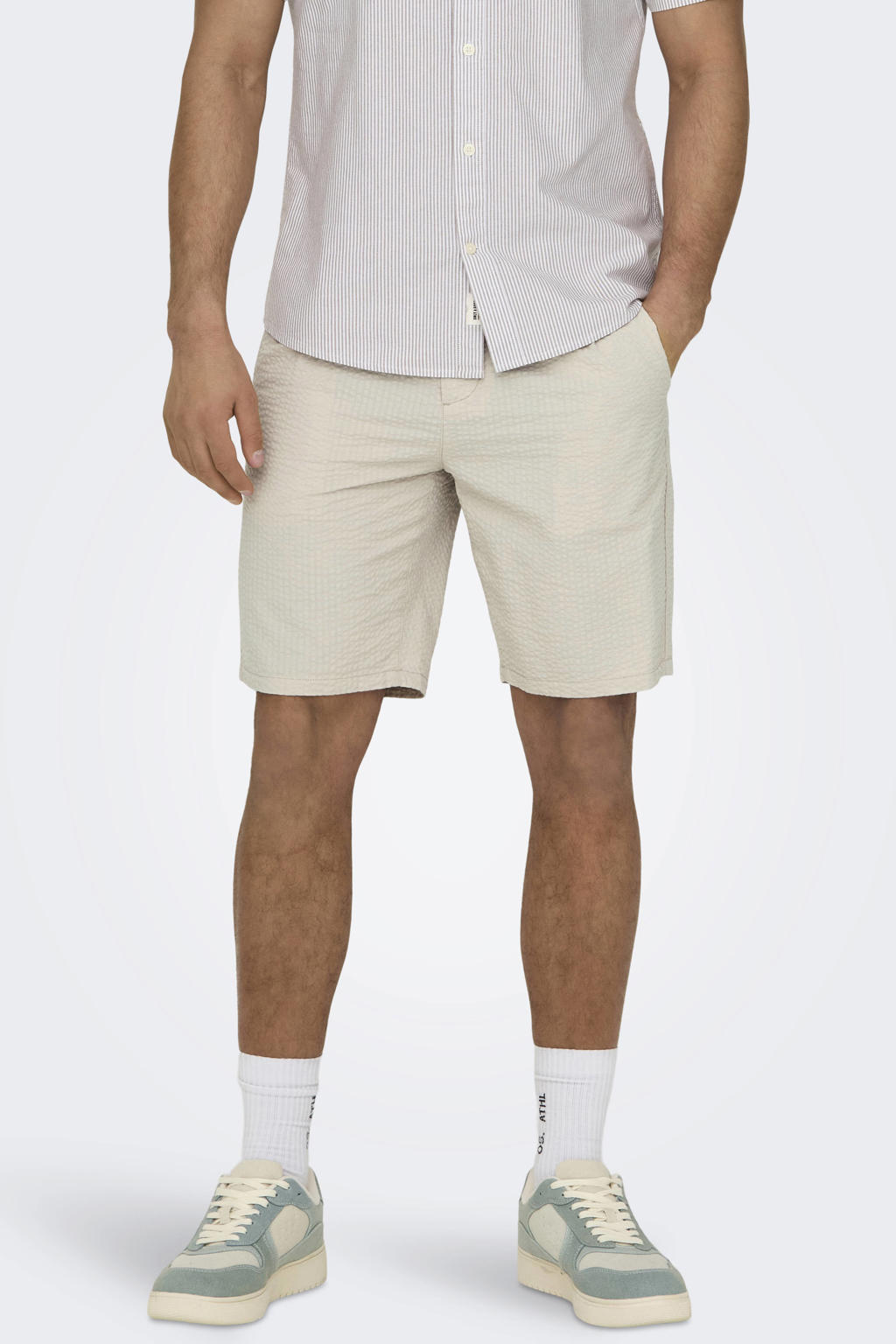 ONLY & SONS ONSLEO regular seersucker short beige