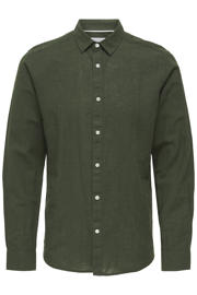 thumbnail: ONLY & SONS slim casual overhemd met linnen donkergroen