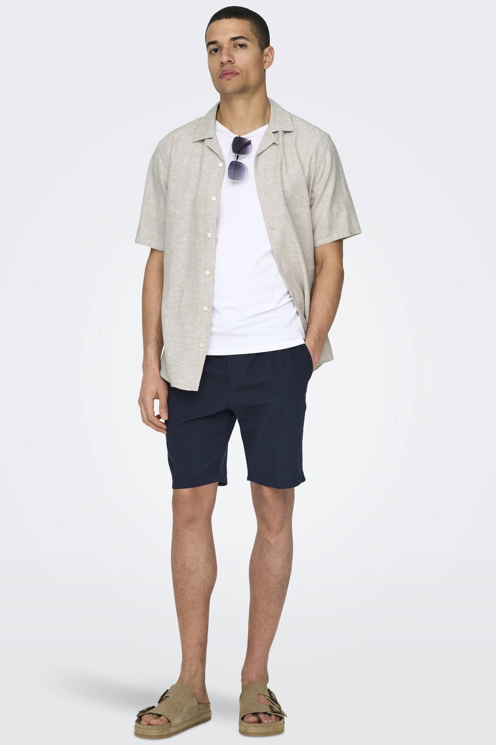 ONLY & SONS ONSLINUS 0007 casual short met linnen donkerblauw