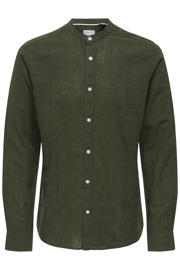 thumbnail: ONLY & SONS slim casual overhemd met linnen donkergroen
