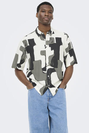 regular casual overhemd met linnen multi