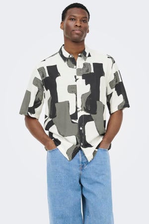 regular casual overhemd met linnen multi