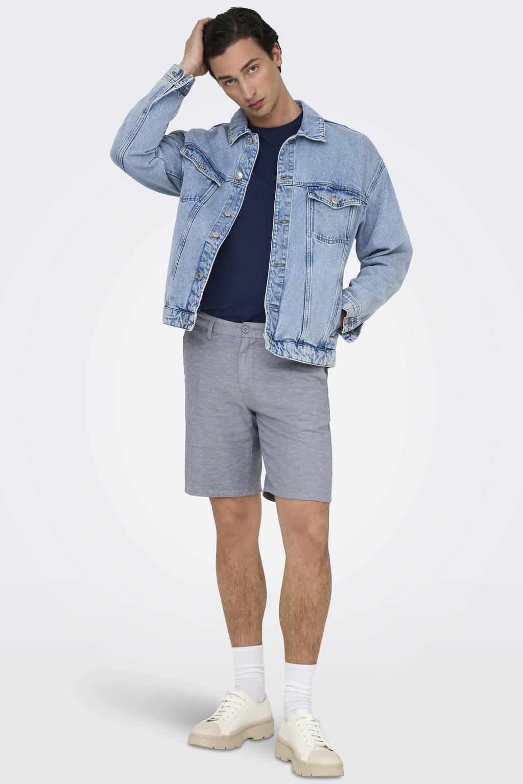 ONLY & SONS ONSMARK regular chino short met linnen grijsblauw