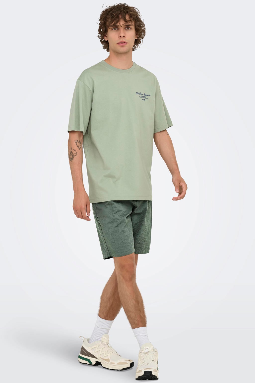ONLY & SONS ONSLEO regular seersucker short groen