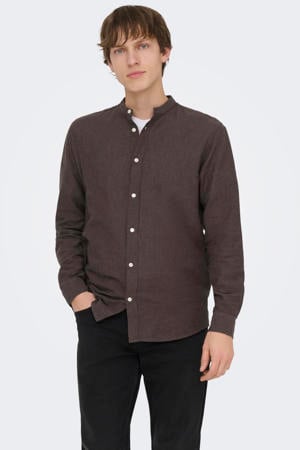 slim casual overhemd met linnen bruin