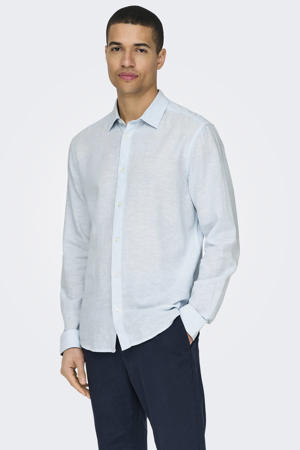 slim casual overhemd met linnen lichtblauw