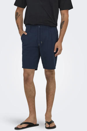 ONSLEO regular seersucker short donkerblauw