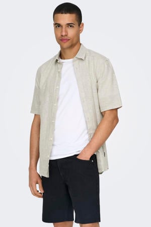 slim casual overhemd met linnen beige