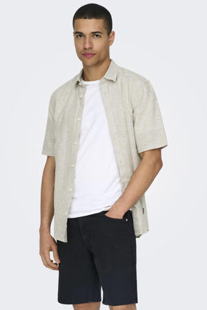 slim casual overhemd met linnen beige