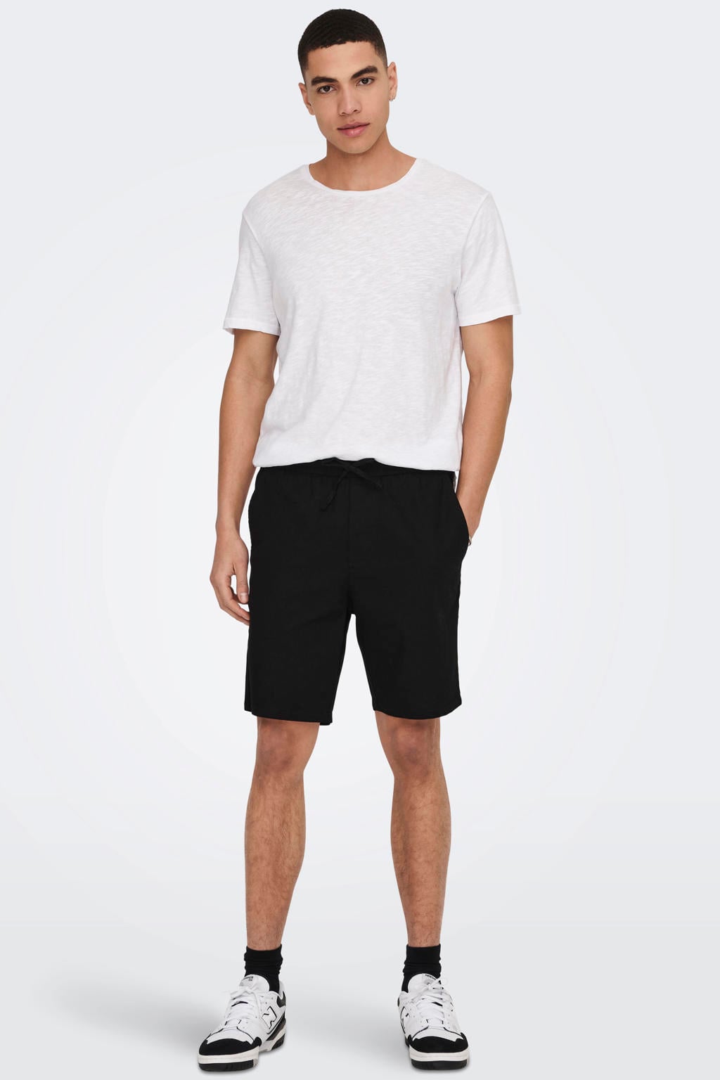 ONLY & SONS linnen loose fit casual short - zwart