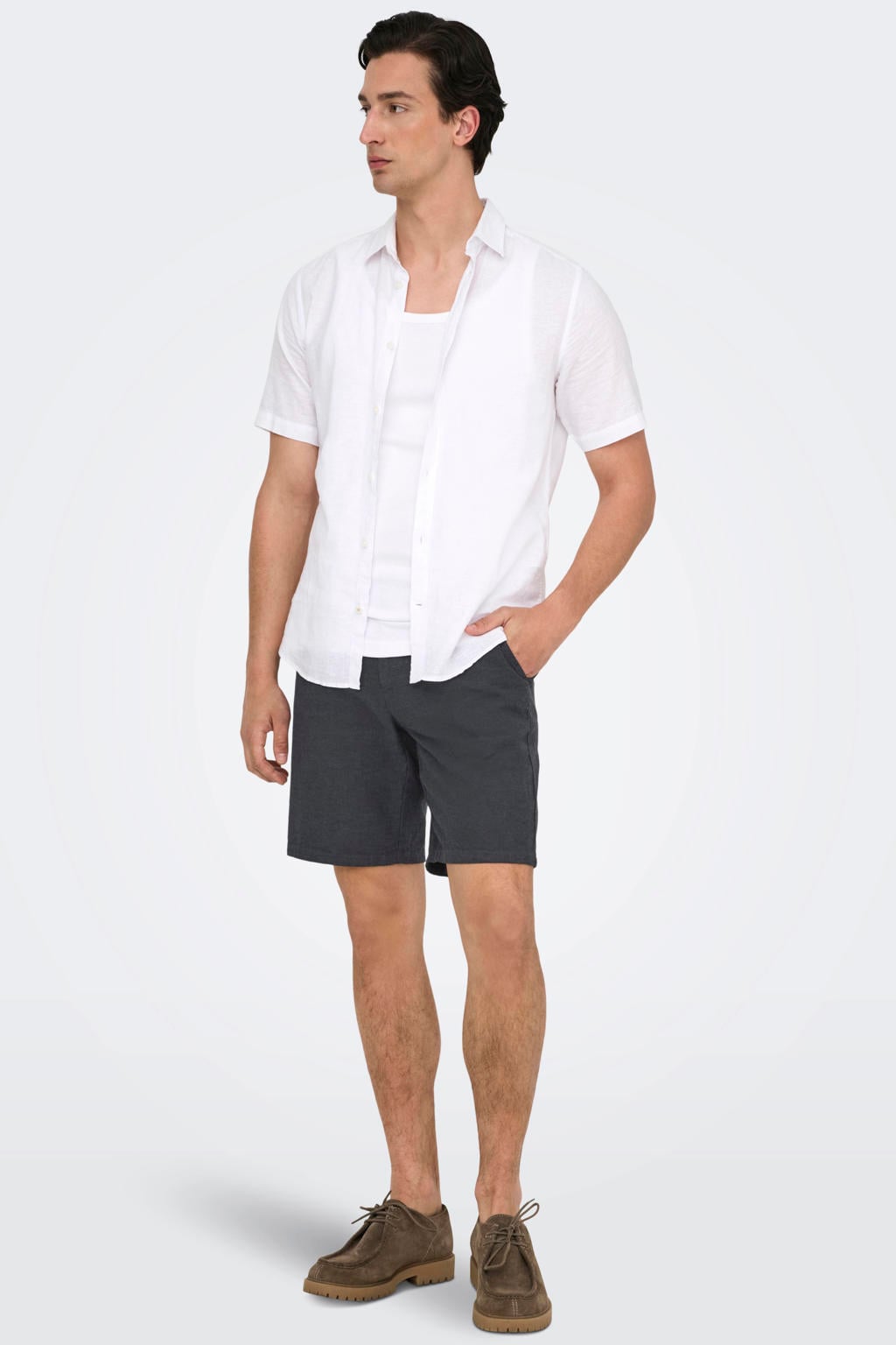 ONLY & SONS ONSMARK regular chino short met linnen antraciet