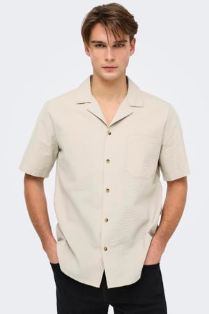 relaxed casual seersucker overhemd beige