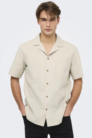 relaxed casual seersucker overhemd beige