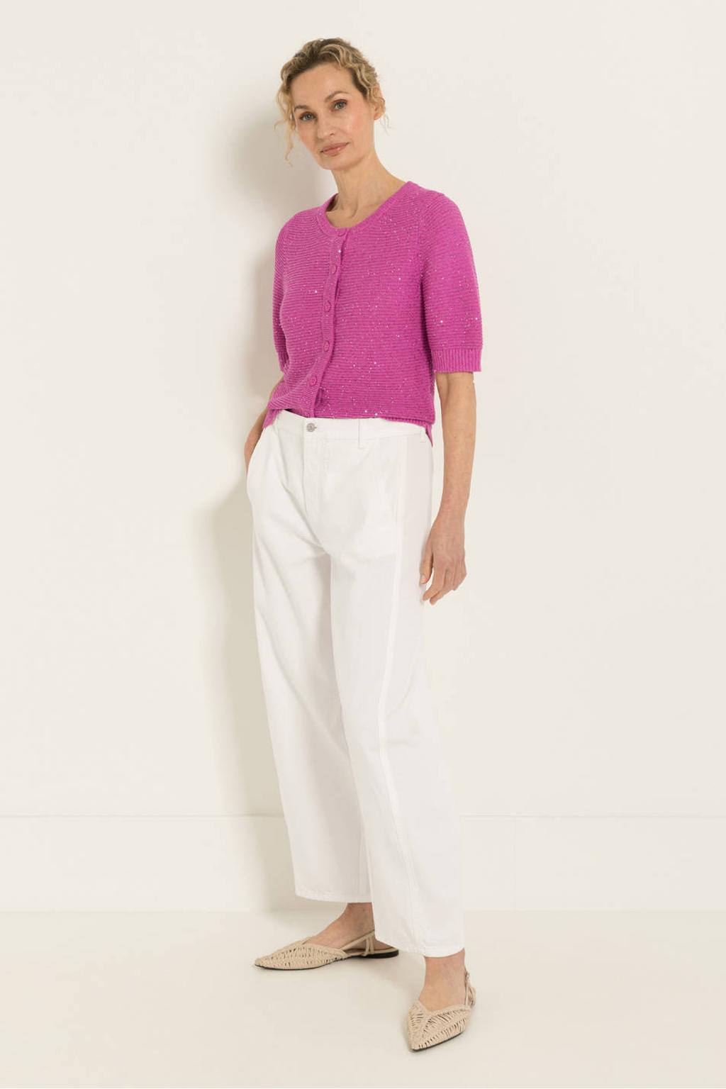 Witte dames CLAUDIA BY CLAUDIA STRÄTER barrel regular waist broek van katoen-lyocell met rits- en knoopsluiting en effen