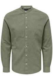 thumbnail: ONLY & SONS slim casual overhemd met linnen olijfgroen