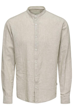 slim casual overhemd met linnen beige