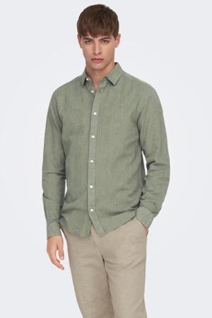 slim casual overhemd met linnen groen