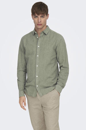 slim casual overhemd met linnen groen