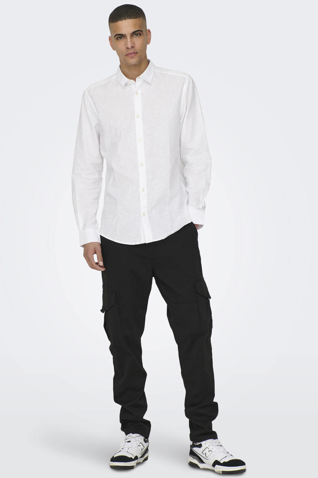 ONLY & SONS slim casual overhemd met linnen wit