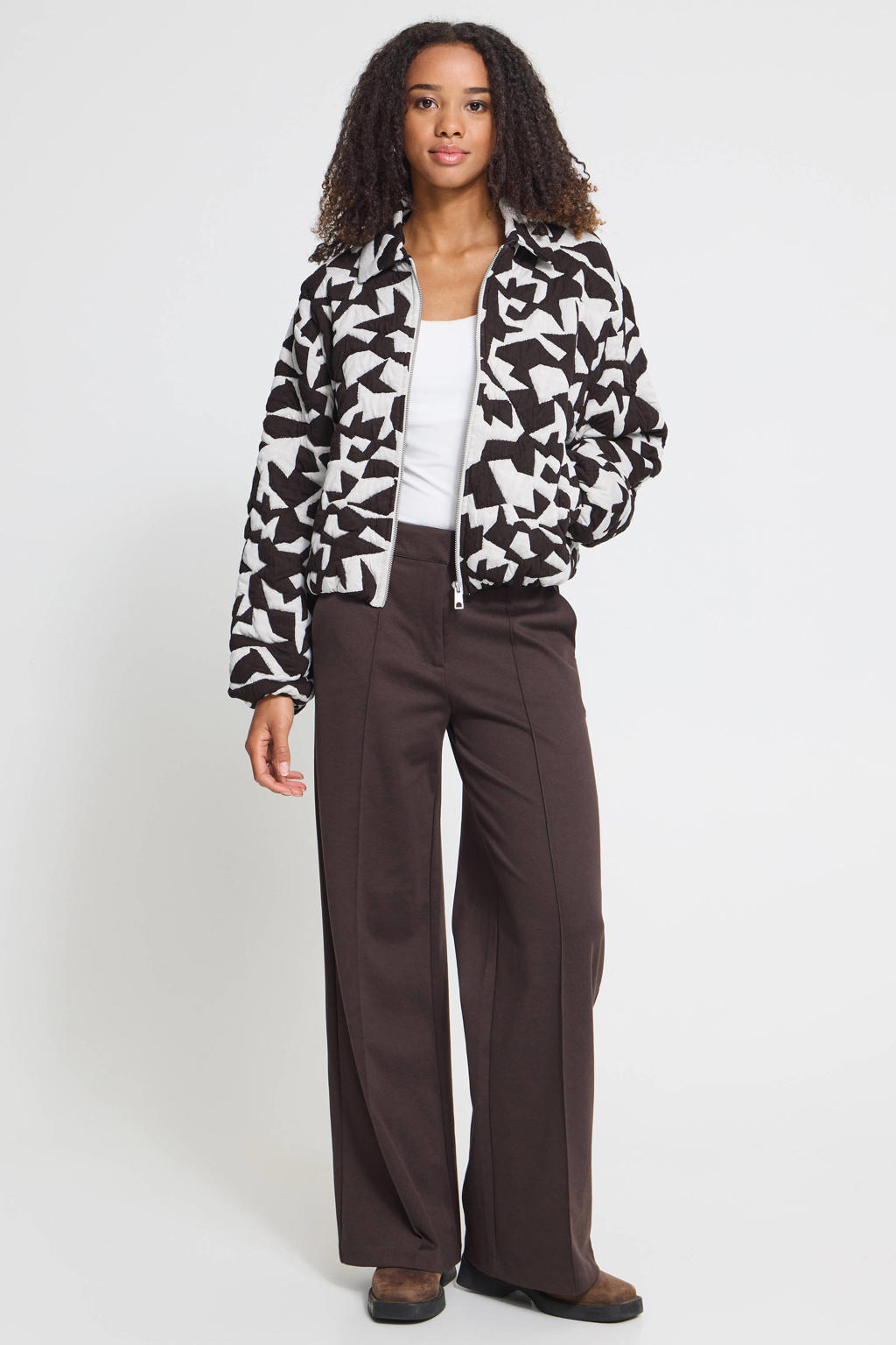 ICHI jacket met print - bruin