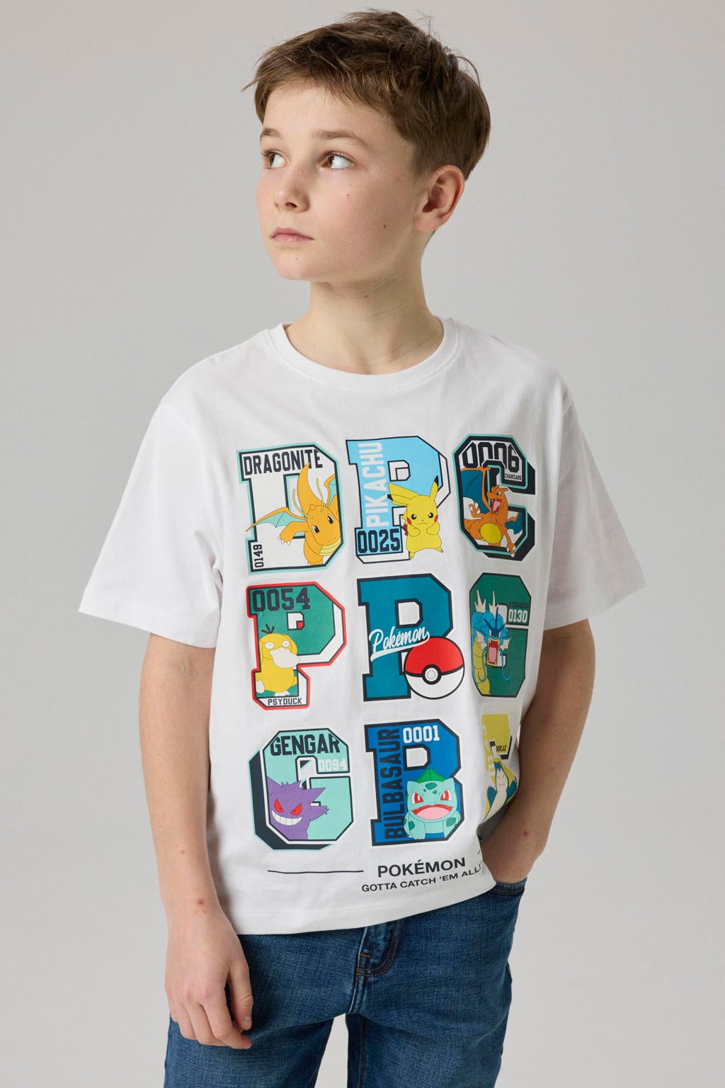 Witte jongens NAME IT KIDS Pokemon regular fit T-shirt van katoen met korte mouwen en ronde hals
