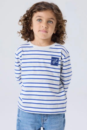 gestreepte longsleeve met borduursels - lichtgrijs