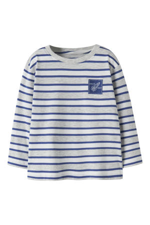 gestreepte longsleeve met borduursels - lichtgrijs